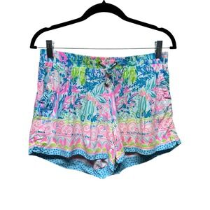 Lilly‎ Pulitzer Shorts Sz S Floral Pull On Drawstring Blue Pink Resort Beach